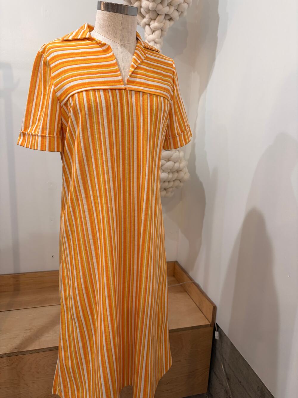 Vintage NWT Swedish Design Orange Yellow Striped Shift Dress Deadstock Size 40
